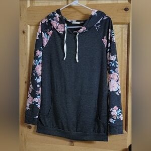 12pm By Mon Ami flower and Charcoal hoodie womens size medium